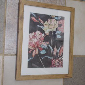 Floral watercolor print matted & framed approximately 11"x14"